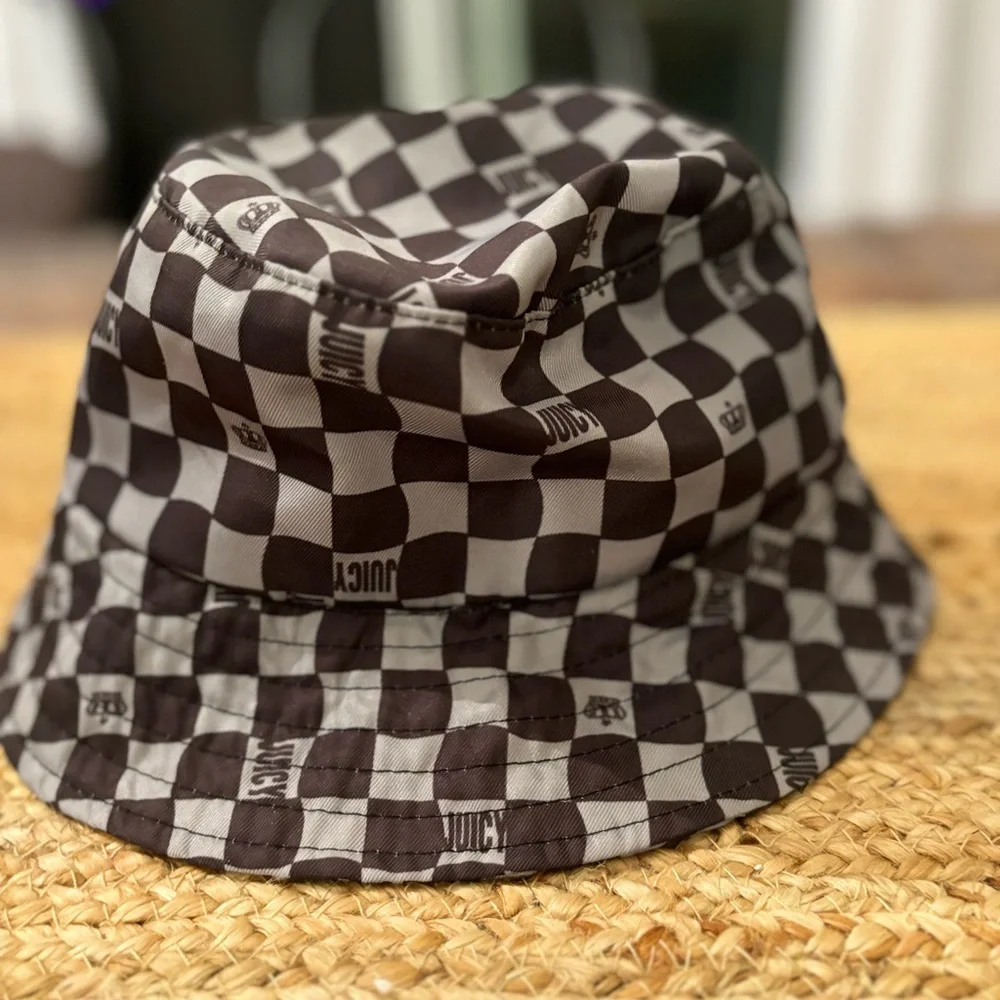 Juicy Couture Y2K Checkered Bucket Hat Black Gray Gorpcore Street Style Adult Sz